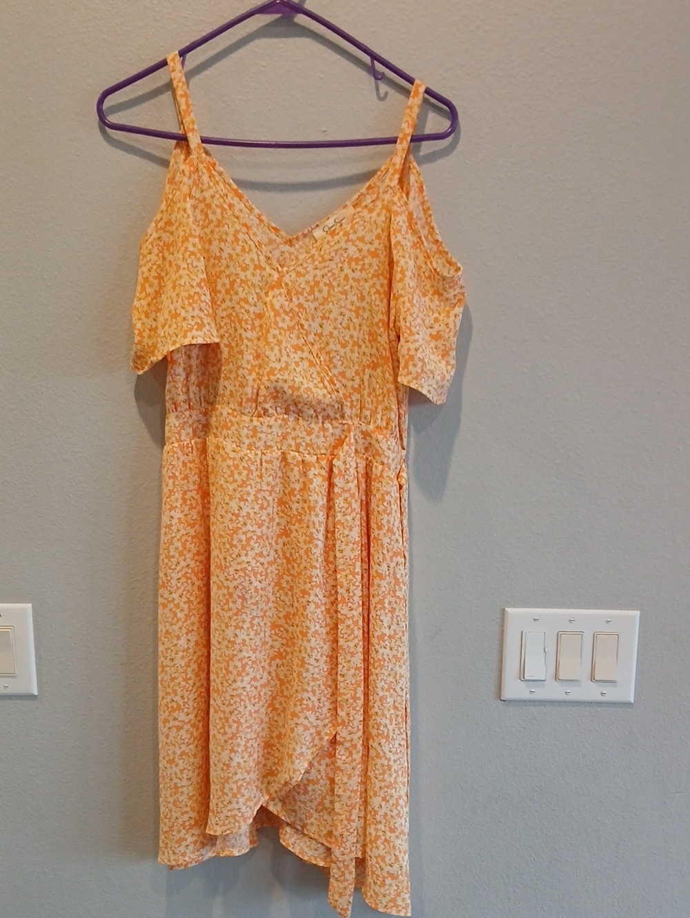 Jessica Simpson Medium Orange Floral Cold-Shoulder Midi Dress Summer Party